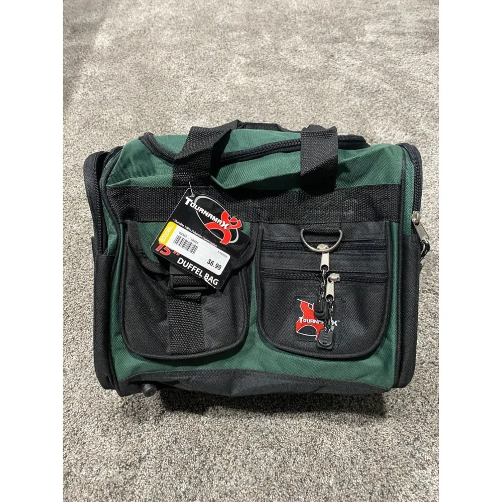 Tournamax 15 Inch Duffel Bag Green Black Polyester Travel Gym Sports Carry On